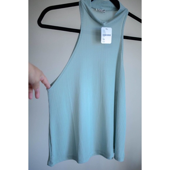FREE PEOPLE Intimately NWT Slinky High Neck Blue Ribbed Tank Top SZ XS - Picture 2 of 10